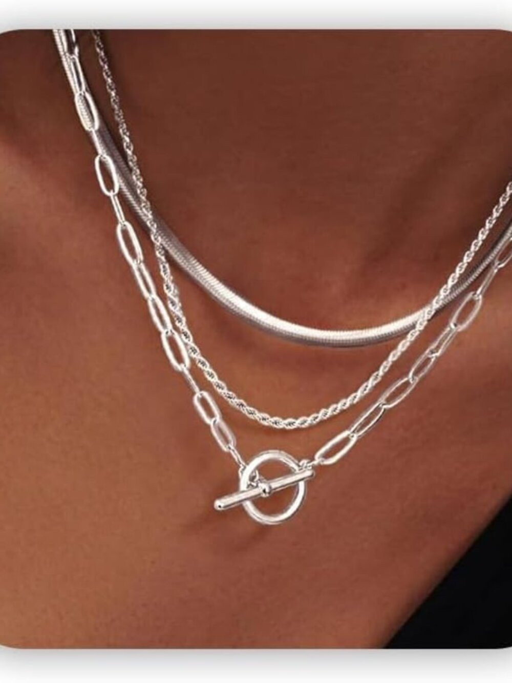 3-Piece Layered Toggle Necklace for Women | Gold/Silver necklace set with herrin